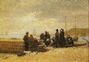 Jacques-Eugene Feyen Women and fishermen waiting for the boat oil painting on canvas